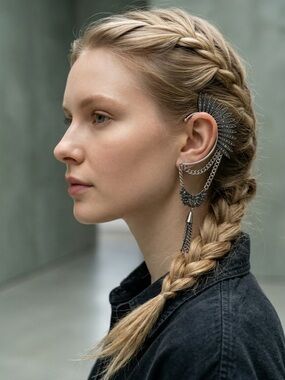 Free People Birds of a Feather Ear Cuff Earring Crystal Chain Statement Piece
